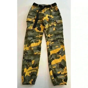 American Bazi Cargo Pants Camo  Yellow Green Size Medium Belted